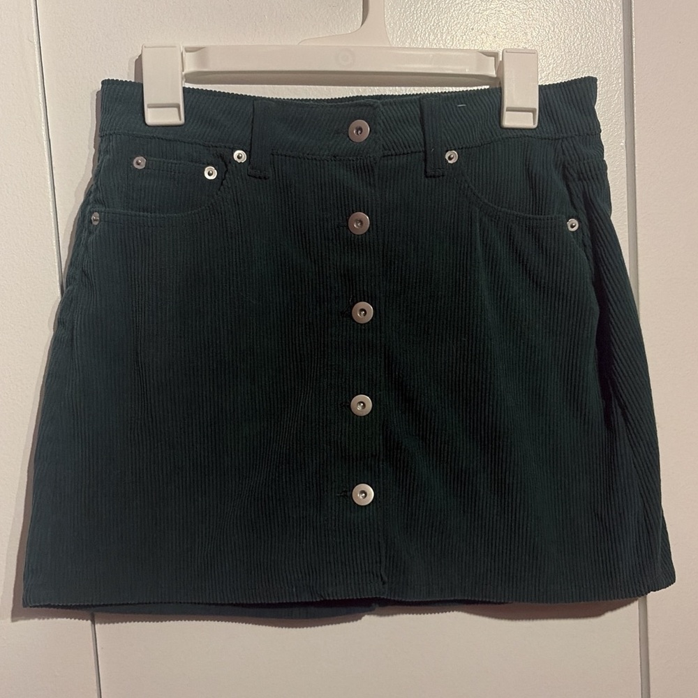Emerald Green Corduroy Button-Front Mini Skirt